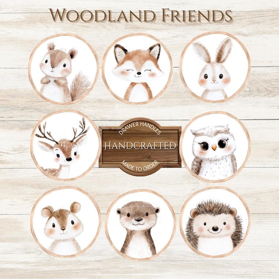 Woodland Animal Drawer Knobs: Handmade Wooden Dresser Pulls. Price is per  knob