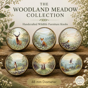 Woodland Animal Furniture Knobs | Stag Fox Hare Owl Drawer Handles | Country Cottage Cabinet Knobs | 48mm Wildlife Knobs