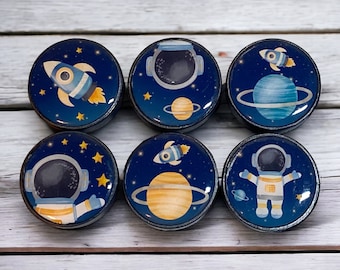 Space knobs, Rocket knobs, Kids knobs, *price per knob,Dresser Pulls, Navy blue Drawer Handles, Cabinet knobs , wooden handles.