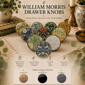 William Morris Drawer Knob: Handcrafted Wooden Handle with Gold Detail Price is per knob