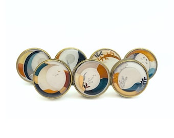Abstract Wooden Drawer Knobs: Gold Finish, Handmade Handles Price is per knob
