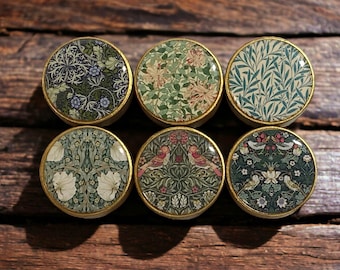 Maniglie William Morris, *prezzo per pomello, Collezione Green, Maniglie per cassettiere in legno da 35 mm, Pomelli per mobili,Maniglie per cassettiere