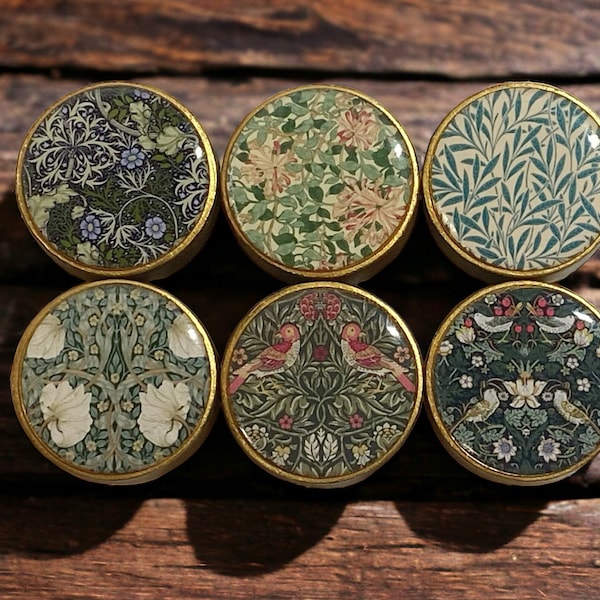 William Morris Drawer Knobs: Floral Furniture Pulls, Hand Crafted. Price is per knob