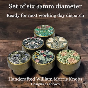 Set of 6 William Morris Style Gold Painted Drawer Knobs — 35mm diameter - Handcrafted Floral Cabinet Pulls