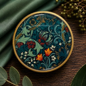 William Morris Knob: Gold  Wooden Dresser Pull - Colourful Abstract Design. Price is per knob