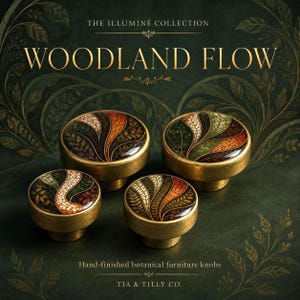 Botanical Drawer Knobs, Antique Gold Cabinet Knobs, Handmade Furniture Handles, Illuminé Woodland Flow, 35mm & 48mm