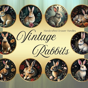 Rabbit handles, Woodland drawer handles *price per knob, Handcrafted wooden knobs, Dresser pulls. Gold knobs. Rabbit knobs