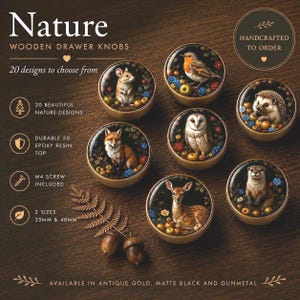 Nature Collection Drawer Knobs | Handmade Wooden Cabinet Knobs | Decorative Furniture Handles | 20 Animal Designs