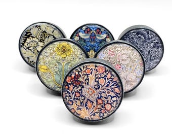 William Morris Drawer Knob: Dark Silver Floral Dresser Handle (35mm) Price is per knob