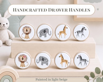 Houten knoppen jungledieren: safari kinderkamerdecoratie. Prijs is per knop