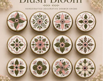 Pomelli per cassetti Blush Bloom Botanical / Maniglie per mobili artigianali / Pomelli rosa