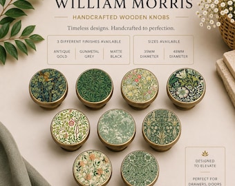 William Morris Byråknopp: Guldfärgat trämöbelhandtag. Priset är per knopp