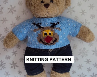 KNITTING PATTERN Instant download PDF Christmas jumper fits compatible with Build a Bear teddy teddies clothes clothing