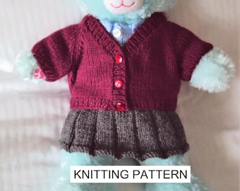 KNITTING PATTERN Instant download PDF girl bear school uniform fits compatible with Build a Bear teddy teddies clothes clothing