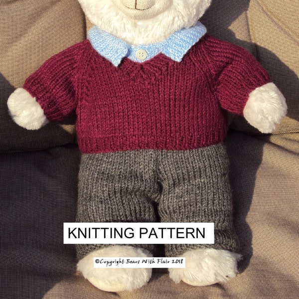 KNITTING PATTERN Instant download PDF boy bear school uniform fits compatible with Build a Bear teddy teddies clothes clothing