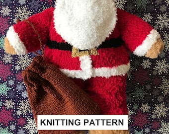 KNITTING PATTERN Instant download PDF bear Father Christmas outfit fits compatible with Build a Bear teddies teddy clothes clothing