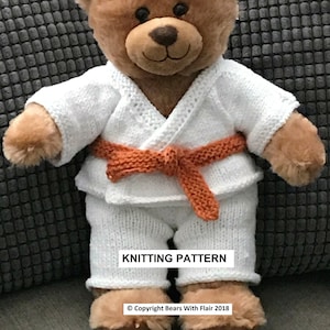 KNITTING PATTERN Instant download PDF bear karate outfit fits compatible with Build a Bear teddy teddies clothes clothing image 1