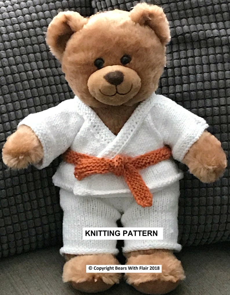 KNITTING PATTERN Instant download PDF bear karate outfit fits compatible with Build a Bear teddy teddies clothes clothing image 1