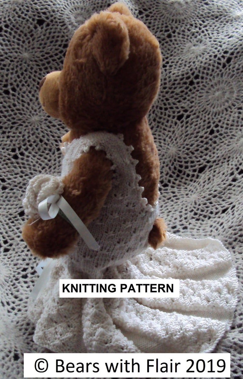 KNITTING PATTERN Instant download PDF bear wedding dress and posy fits compatible with Build a Bear teddies teddy clothes clothing image 1