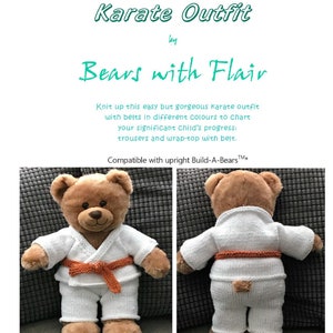 KNITTING PATTERN Instant download PDF bear karate outfit fits compatible with Build a Bear teddy teddies clothes clothing image 2