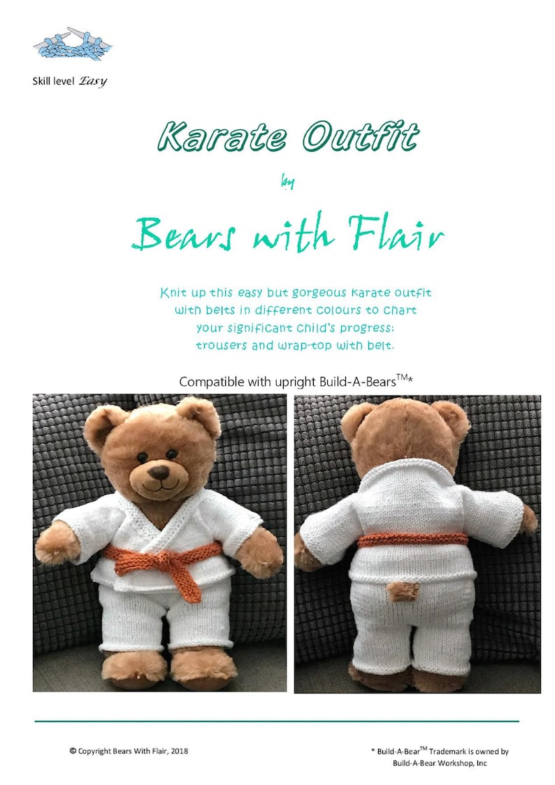 KNITTING PATTERN Instant download PDF bear karate outfit fits compatible with Build a Bear teddy teddies clothes clothing image 2