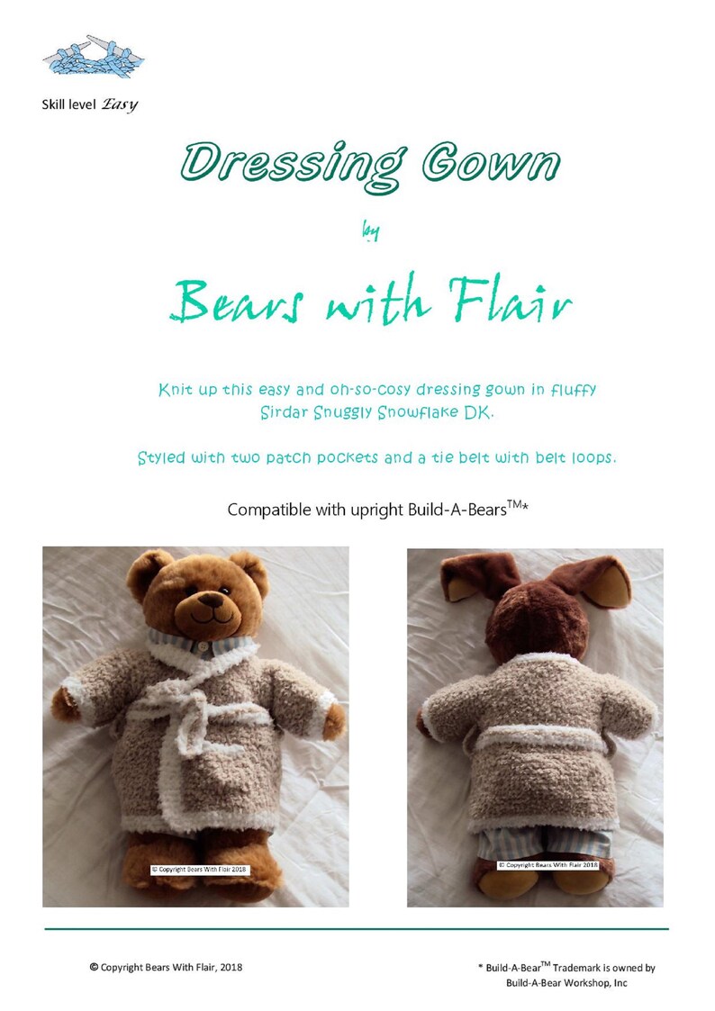 KNITTING PATTERN Instant download PDF bear dressing gown fits compatible with Build a Bear teddy teddies clothes clothing image 2