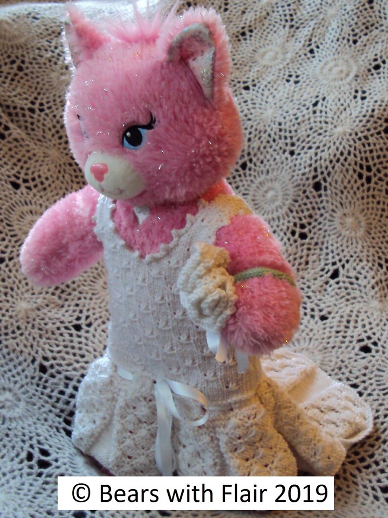 KNITTING PATTERN Instant download PDF bear wedding dress and posy fits compatible with Build a Bear teddies teddy clothes clothing image 5