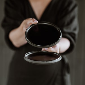 Set of 2 Appetizer/Side plates | Matte Black Dinnerware | Handmade Pottery | collection ECLIPSE