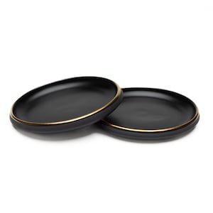 Set of 2 Matte Black Dessert Plates with Gold Rim | Handmade ECLIPSE GOLD Collection