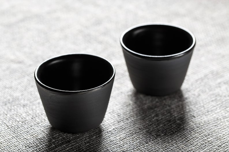 Set of 2 Espresso Coffee Cups Matte Black Ceramic Handmade Etsy
