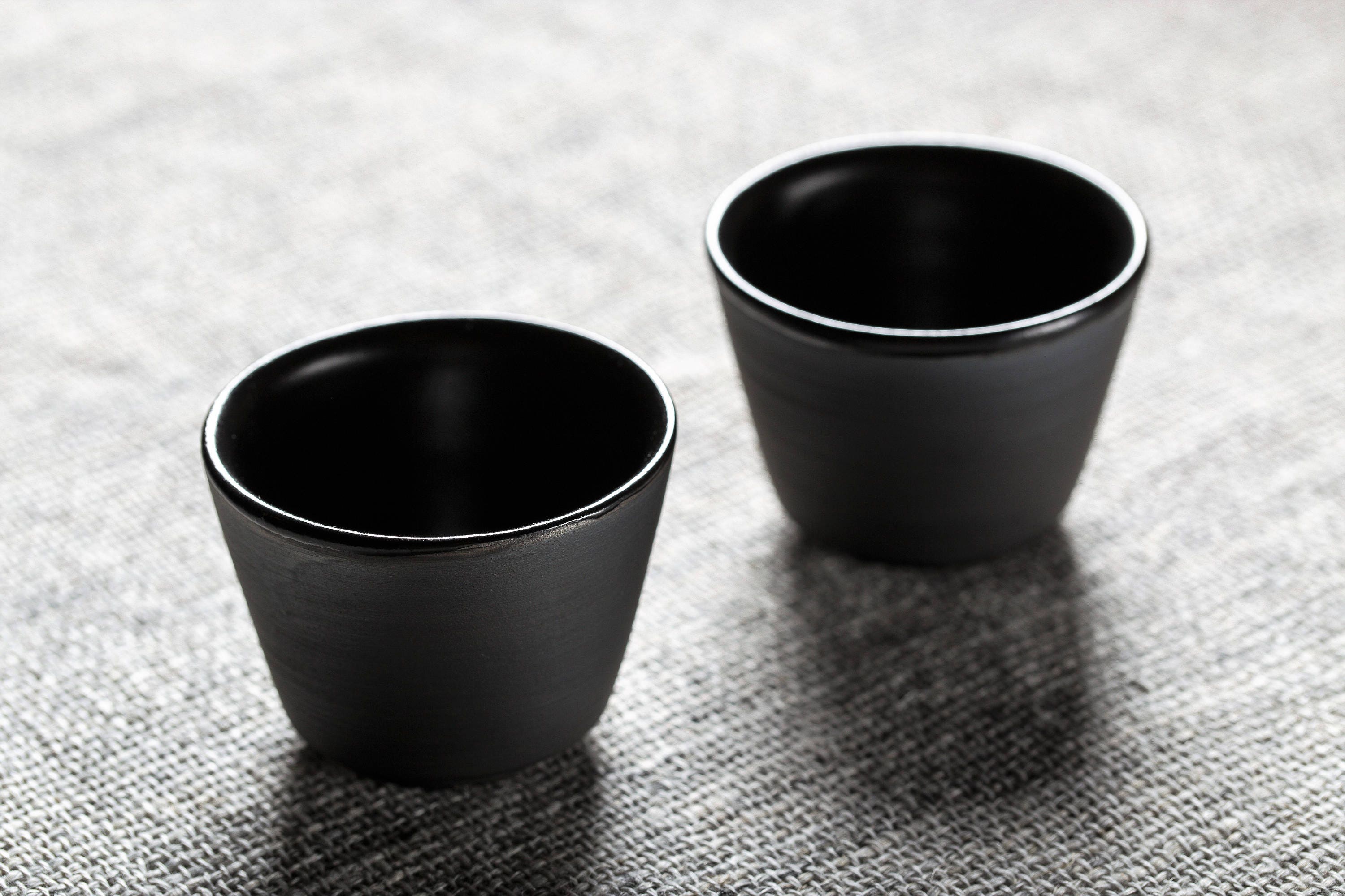 Set of 2 Espresso Coffee Cups Matte Black Ceramic Handmade Pottery  Collection ECLIPSE 