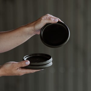 Set of 3 Snack/Side plates | Matte Black Dinnerware | Handmade Pottery | collection ECLIPSE
