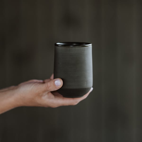 Handmade Matte Black Tumbler Mug, Pottery 10.8 oz, ECLIPSE Collection