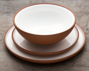 3 piece Terracotta  Dinnerware set - Dinner and Salad Plate, 19 cm Large Soup Bowl | Handmade Pottery | collection EARTH