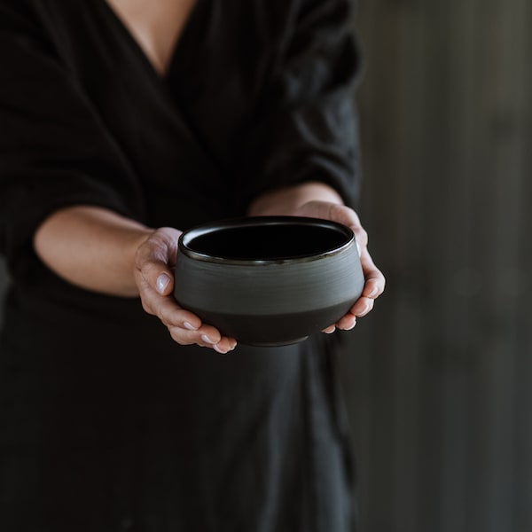 Handmade Matte Black Cereal Bowl, Eclipse Collection Pottery