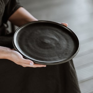 29 cm | 11.4" Large Dinner Plate | Matte Black Dinnerware | Handmade Pottery | collection ECLIPSE