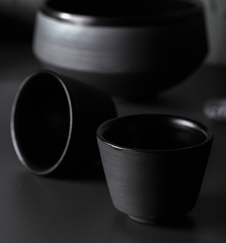 Set of 2 Espresso Coffee Cups Matte Black Ceramic Handmade Etsy