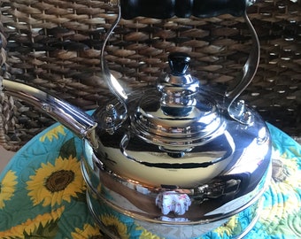 Vintage Simplex Chrome Tea Kettle: Rapid Boil Copper Base, Made in England