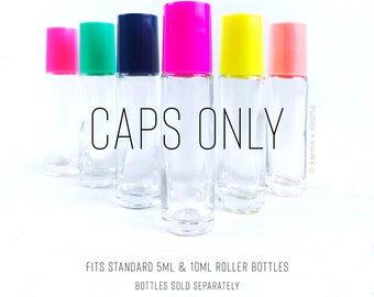 25 Colored Roller Bottle Caps: For 5ml & 10ml Essential Oil Bottles