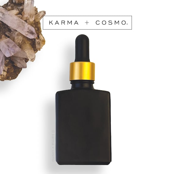 Matte Black 30ml Glass Dropper Bottle with Gold Lid | Essential Oil, Serum, Apothecary Packaging