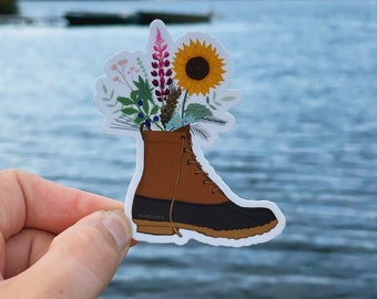 Maine Bean Boot Bouquet Sticker | L.L. Bean Boot Sticker | Maine Sticker | Maine Lupine | Maine Car Decal