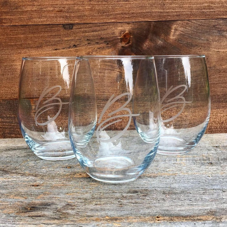 Custom Etched Stemless Wine Glasses Custom Logo Glass Etsy