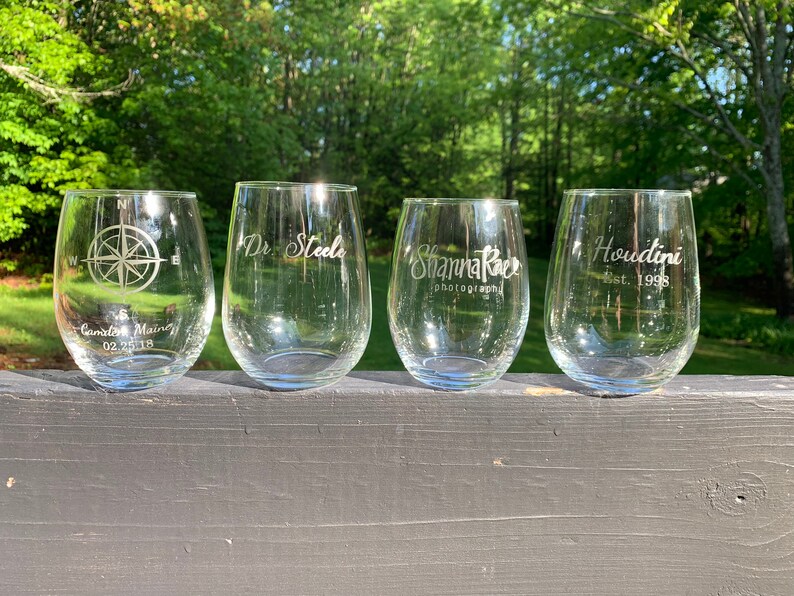 Custom Etched Stemless Wine Glasses Custom Logo Glass Etsy