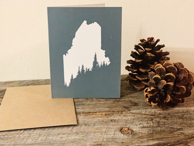 Maine Pine Tree Coast Card Greeting Card Maine Blank Etsy