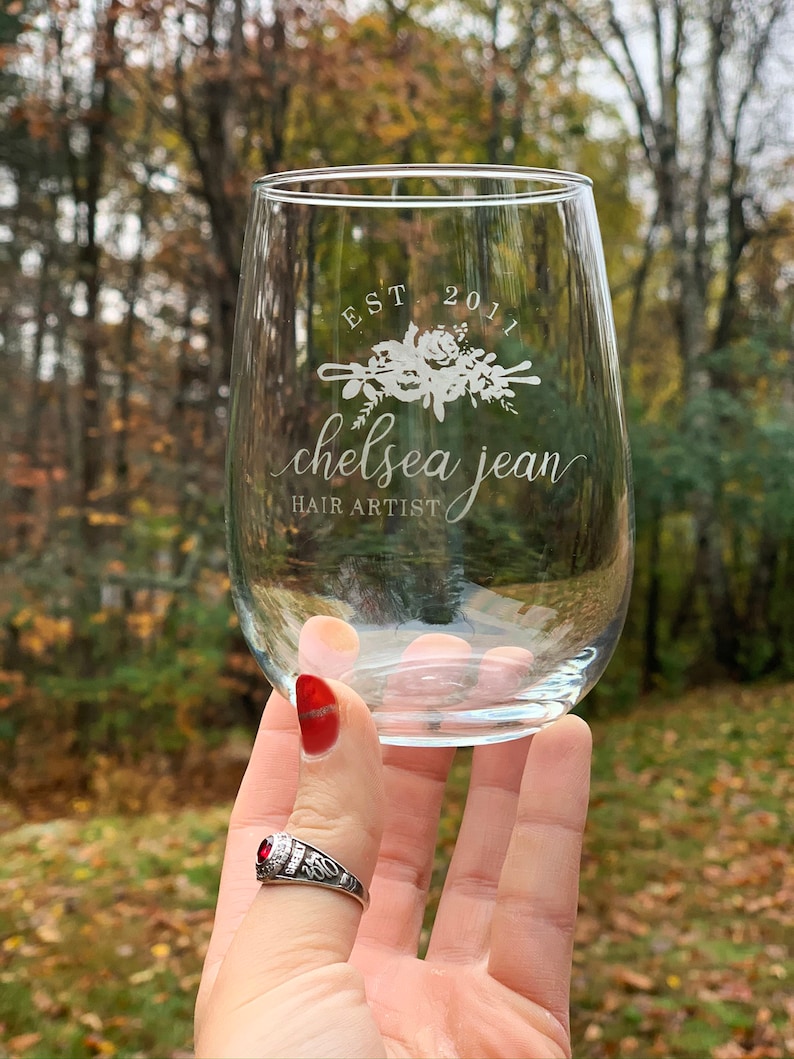 Custom Etched Stemless Wine Glasses Custom Logo Glass Etsy
