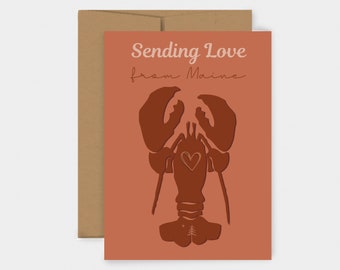 Sending Love From Maine Lobster Greeting Card | Blank Greeting Card | Maine Card