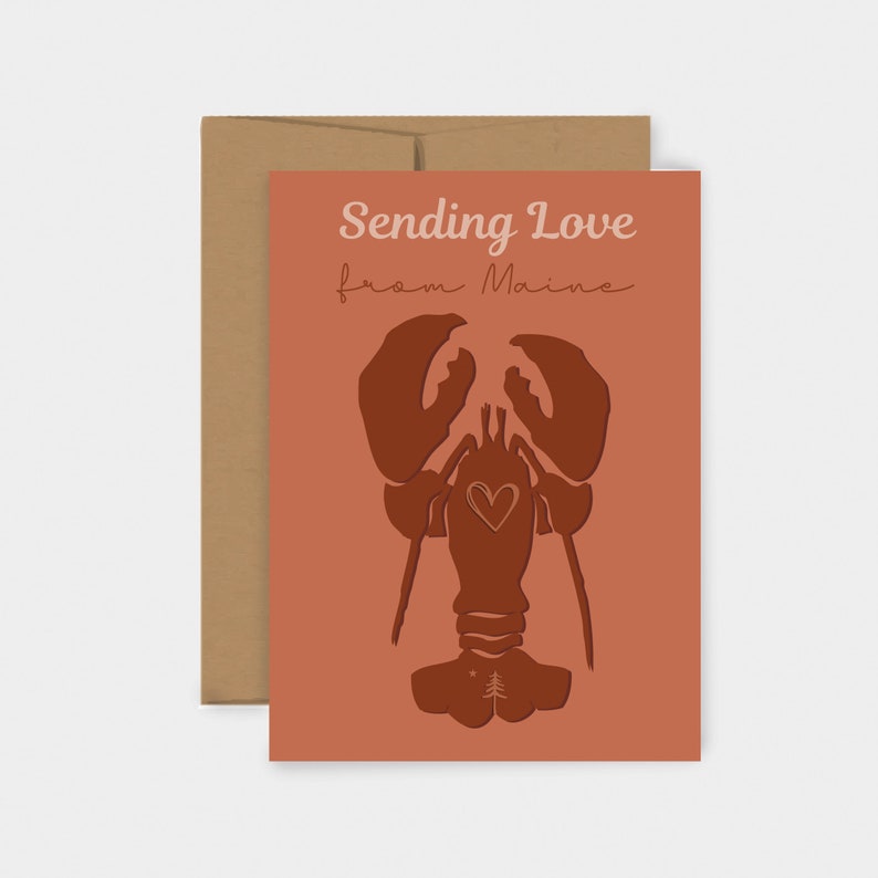 Sending Love From Maine Lobster Greeting Card Blank Greeting Card Maine Card image 1