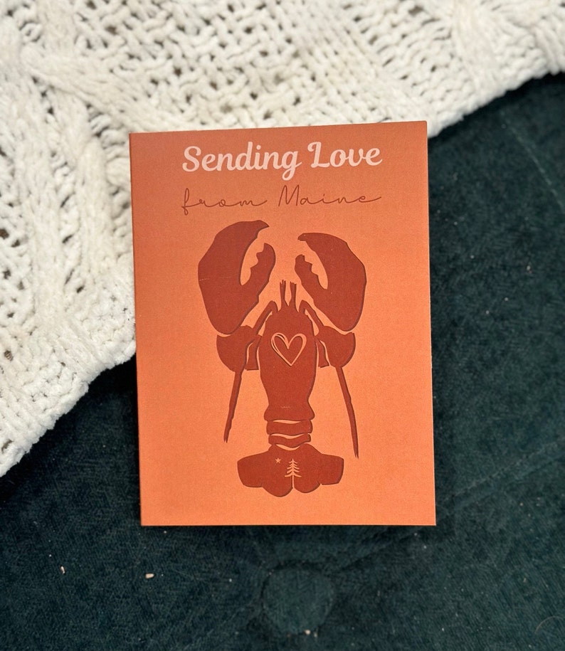 Sending Love From Maine Lobster Greeting Card Blank Greeting Card Maine Card image 2