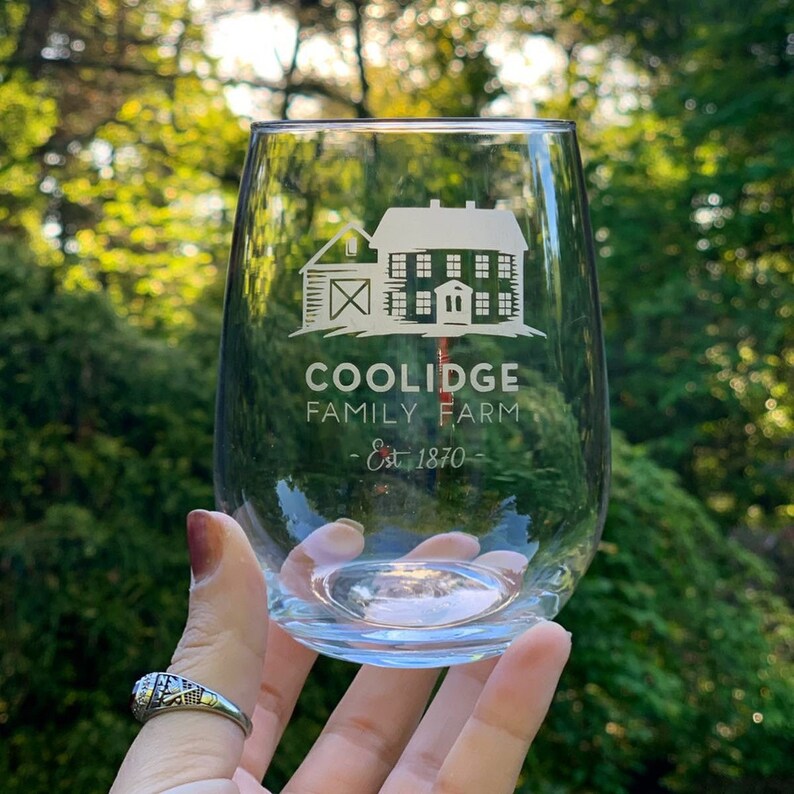 Custom Etched Stemless Wine Glasses Custom Logo Glass Etsy