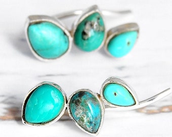 Boucles d'oreilles turquoises pendantes d'oreilles sur chenilles en argent sterling Boho, pierres précieuses en forme de larme, paire de boucles d'oreilles